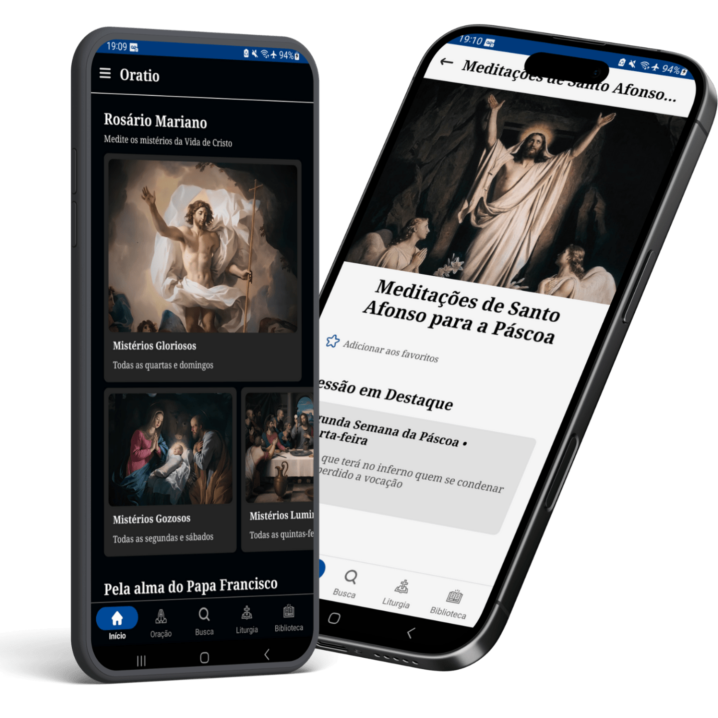 Aplicativo Oratio em dois celulares